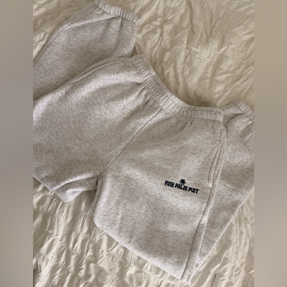 Pink Palm Puff PPP Grey Sweatpants With Navy Embroidery Size Small